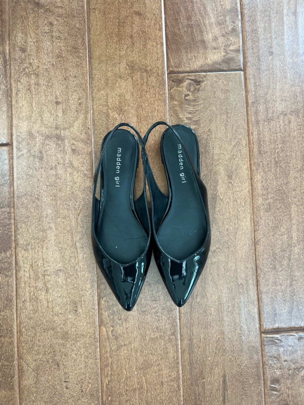 Madden Girl Black Patent Pointed Slingback Flats